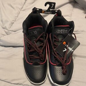 AND1 Big Kids Black and Red High-Top Sneakers